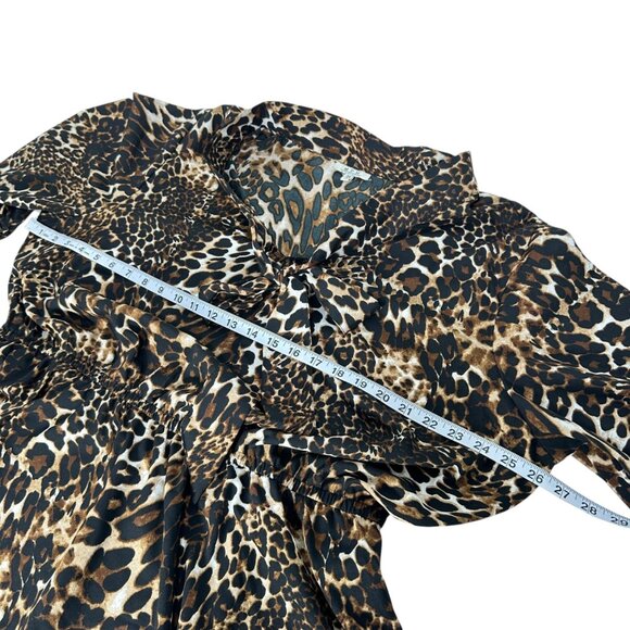 MHPCollection Women 3X Peplum Animal Print Leopard Pattern Top Blouse Tie Collar - Picture 6 of 13